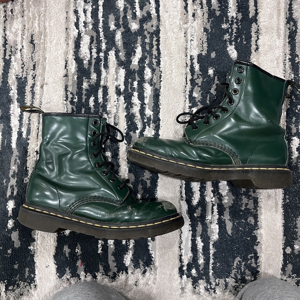 DR. MARTENS FOREST‎ GREEN LEATHER BOOTS 37EU MADE IN ENGLAND RARE VINTAGE UNISEX